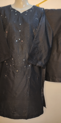 2-PC Lucknowi Chikankari Pure Cotton Shirt With Plazo – Black