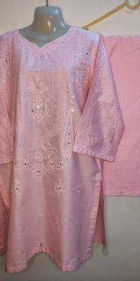 2-PC Lucknowi Chikankari Pure Cotton Shirt With Plazo – Pink