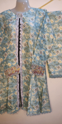 2-PC Printed Lawn Frok with Trouser – Sky Blue