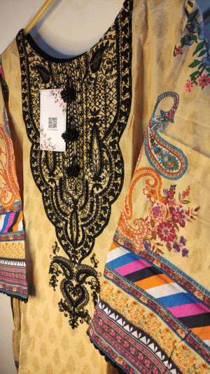 2-PC Premium Printed Cotton Lawn - Beige