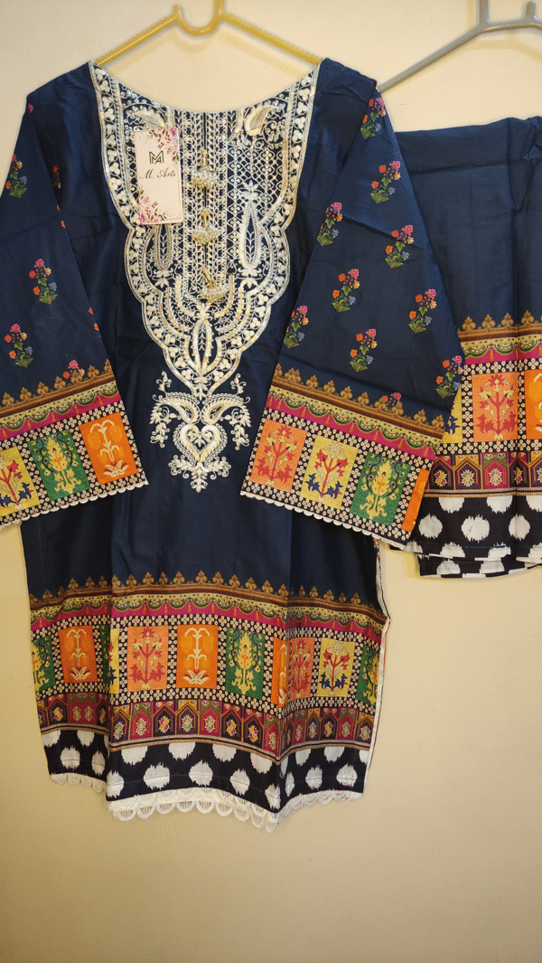 2-PC Premium Printed Cotton Lawn - Electric Blue - Image 2