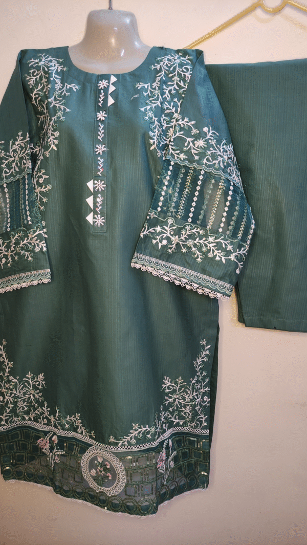 2-Piece Premium Cotton Lawn Floral Suit – Dark Green