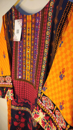 2-Piece Premium Printed Cotton Lawn Suit – Aesthetic Orange