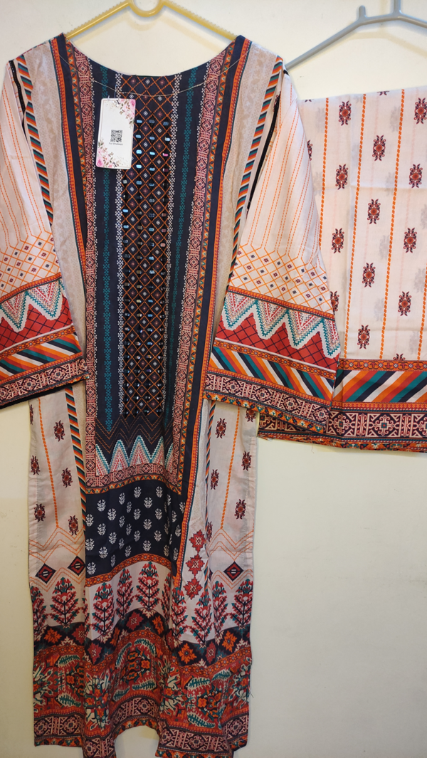 2-Piece Premium Printed Cotton Lawn Suit – Cream
