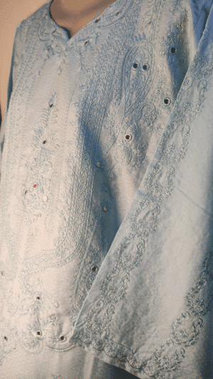 2-PC Lucknowi Chikankari Pure Cotton – Light Blue