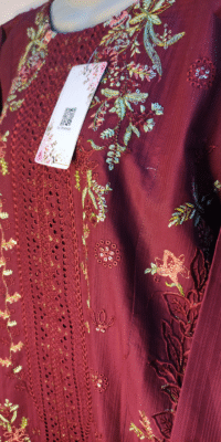 2-PC Cotton lawn Floral Chicken kaari – Stiched – Maroon