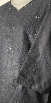 2-PC Lucknowi Chikankari Pure Cotton Shirt With Plazo – Black