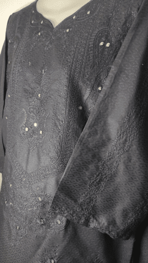 2-PC Lucknowi Chikankari Pure Cotton - Black