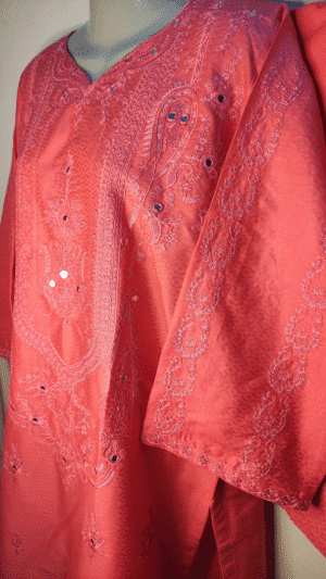 2-PC Lucknowi Chikankari Pure Cotton - Scarlet Red
