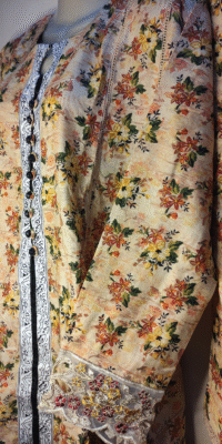 2-PC Printed Lawn Frok with Trouser – Beige