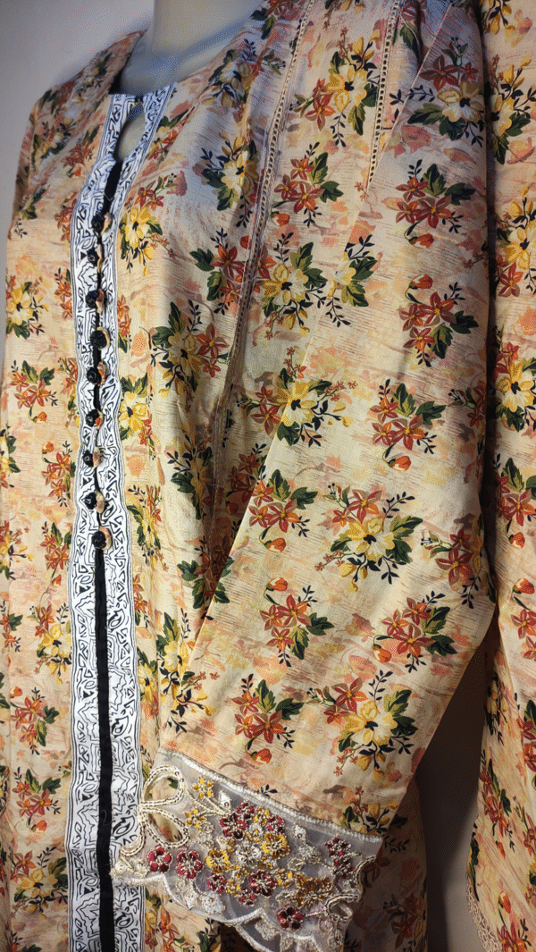 2-Piece Printed Lawn Suit – Beige