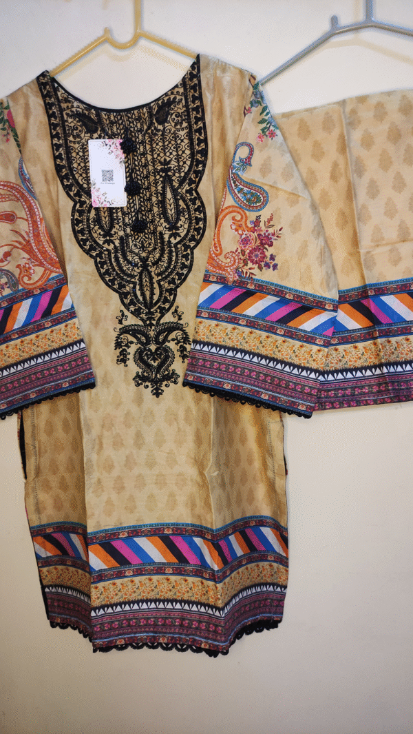 2-PC Premium Printed Cotton Lawn - Beige