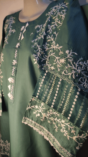 2-Piece Premium Cotton Lawn Floral Suit – Dark Green