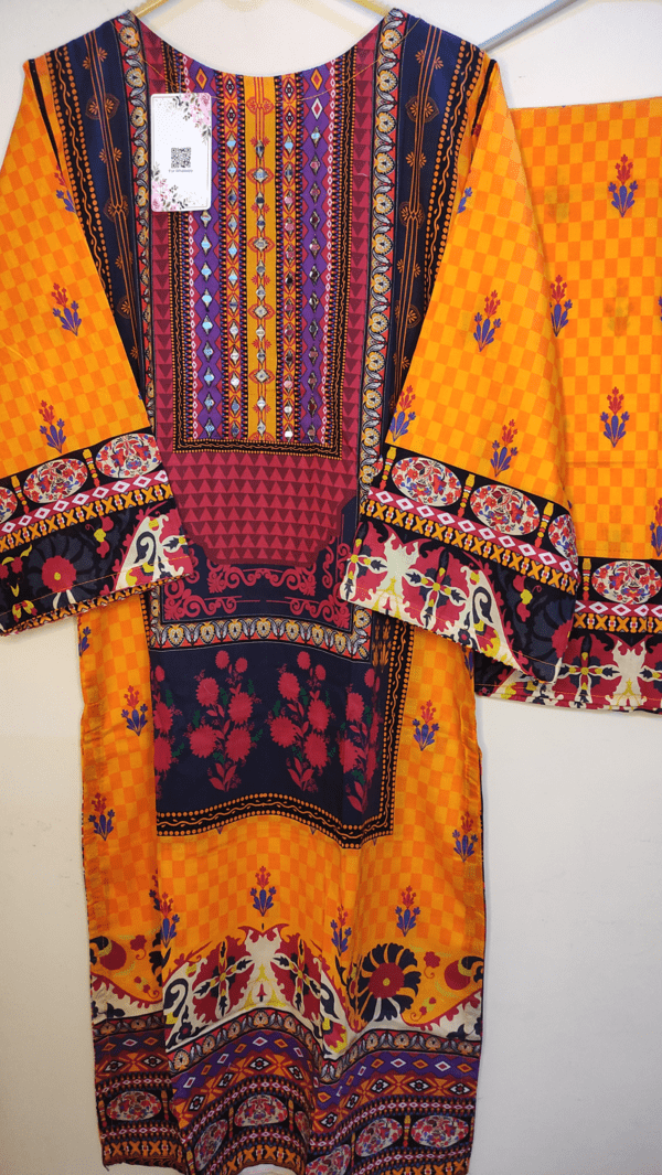 2-Piece Premium Printed Cotton Lawn Suit – Aesthetic Orange