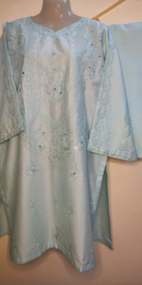 2-PC Lucknowi Chikankari Pure Cotton Shirt With Plazo – Light Blue