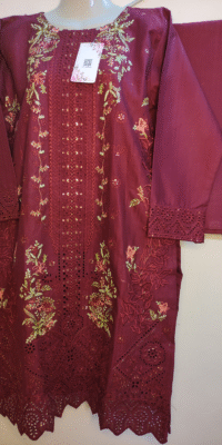 2-PC Cotton lawn Floral Chicken kaari – Stiched – Maroon