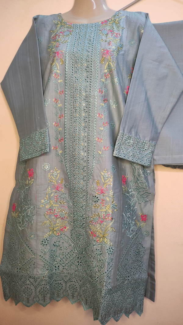 2-PC Cotton lawn Floral Chicken kaari - Stiched - Light Blue