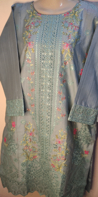 2-PC Cotton lawn Floral Chicken kaari – Stiched – Light Blue