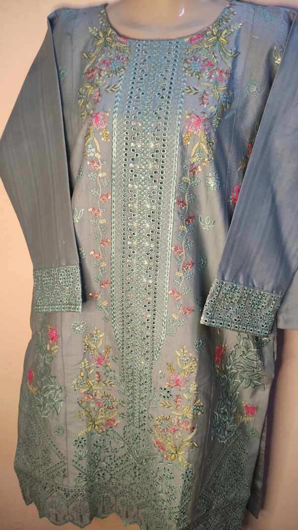 2-PC Cotton lawn Floral Chicken kaari - Stiched - Light Blue
