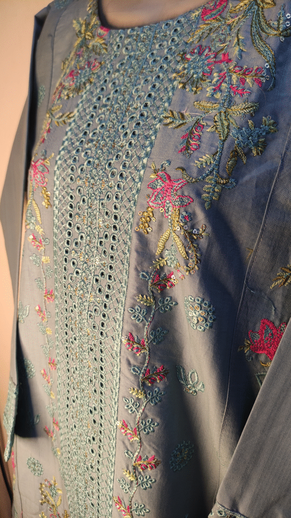 2-PC Cotton lawn Floral Chicken kaari - Stiched - Light Blue