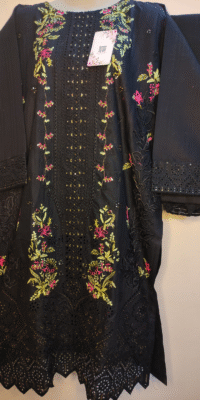 2-PC Cotton lawn Floral Chicken kaari – Stiched – Black