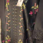 2-PC Cotton lawn Floral Chicken kaari - Stiched - Black