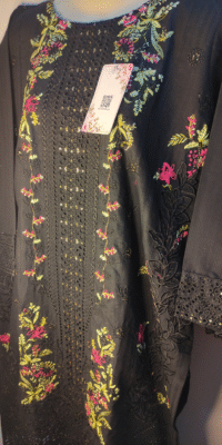 2-PC Cotton lawn Floral Chicken kaari – Stiched – Black