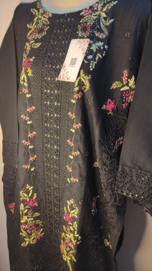 2-PC Cotton lawn Floral Chicken kaari - Stiched - Black