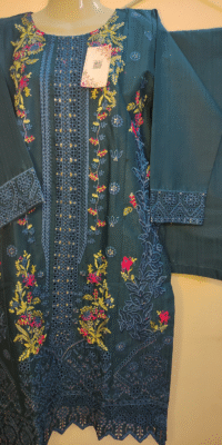 2-PC Cotton lawn Floral Chicken kaari – Stiched – Sherpa Blue