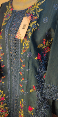 2-PC Cotton lawn Floral Chicken kaari – Stiched – Sherpa Blue