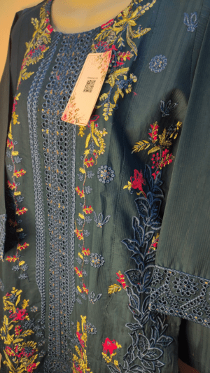 2-PC Cotton lawn Floral Chicken kaari - Stiched - Sherpa Blue