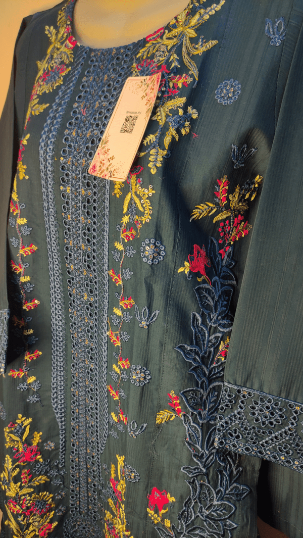 2-PC Cotton lawn Floral Chicken kaari - Stiched - Sherpa Blue