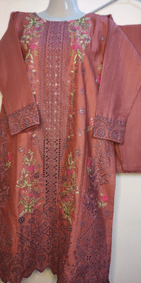 2-PC Cotton lawn Floral Chicken kaari – Stiched – Tea Pink