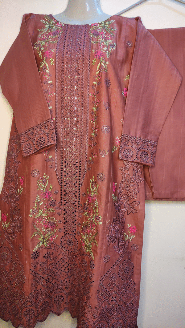 2-PC Cotton lawn Floral Chicken kaari - Stiched - Tea Pink