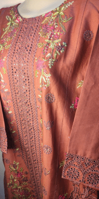 2-PC Cotton lawn Floral Chicken kaari – Stiched – Tea Pink