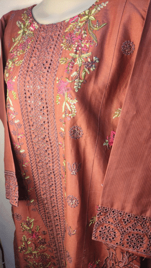 2-PC Cotton lawn Floral Chicken kaari - Stiched - Tea Pink