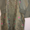 2-PC Cotton lawn Floral Chicken kaari - Stiched - Olive Green