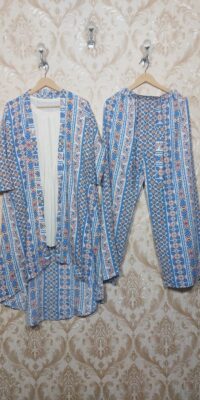3-Piece Printed Western Stitched Suit – Light Blue